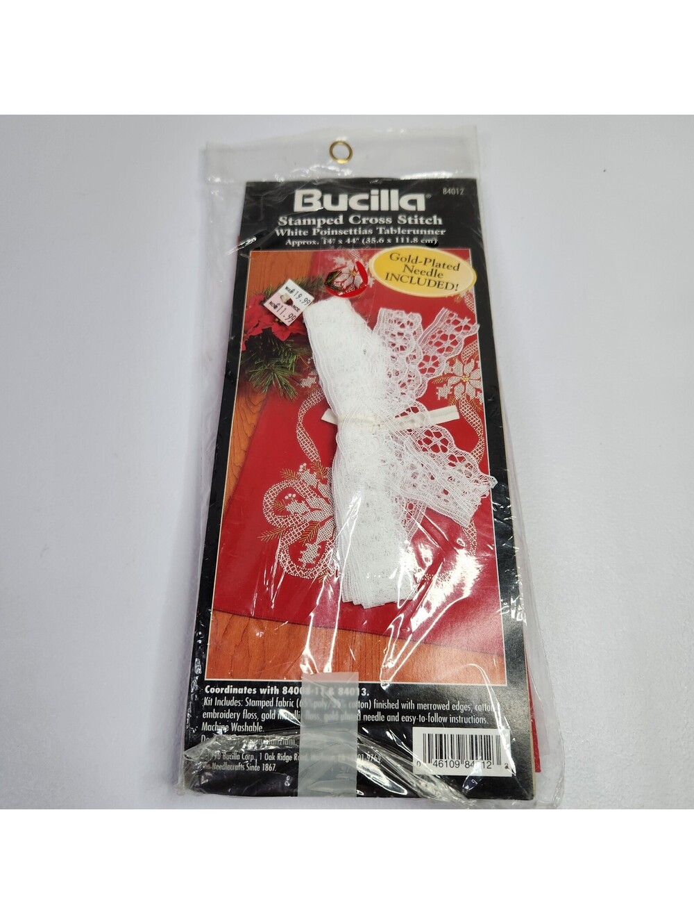 Bucilla White Poinsettias tablerunner stamped cross stitch kit